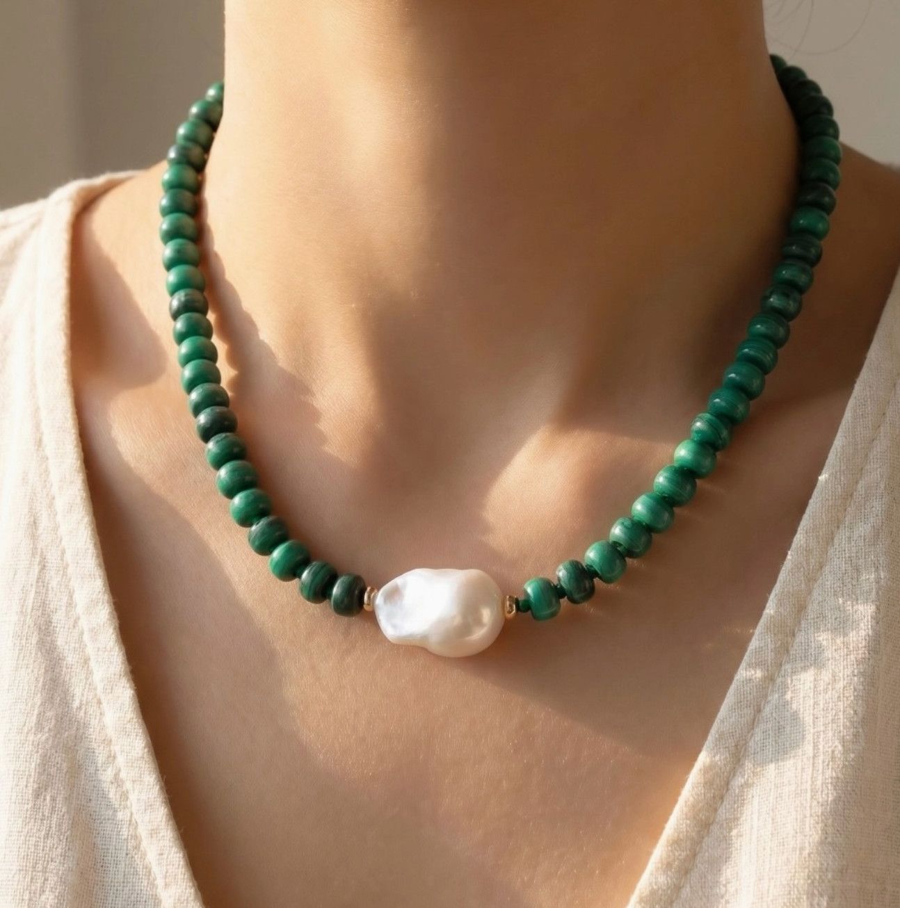Turquoise Rondelle &amp; Baroque Pearl Beaded Necklace