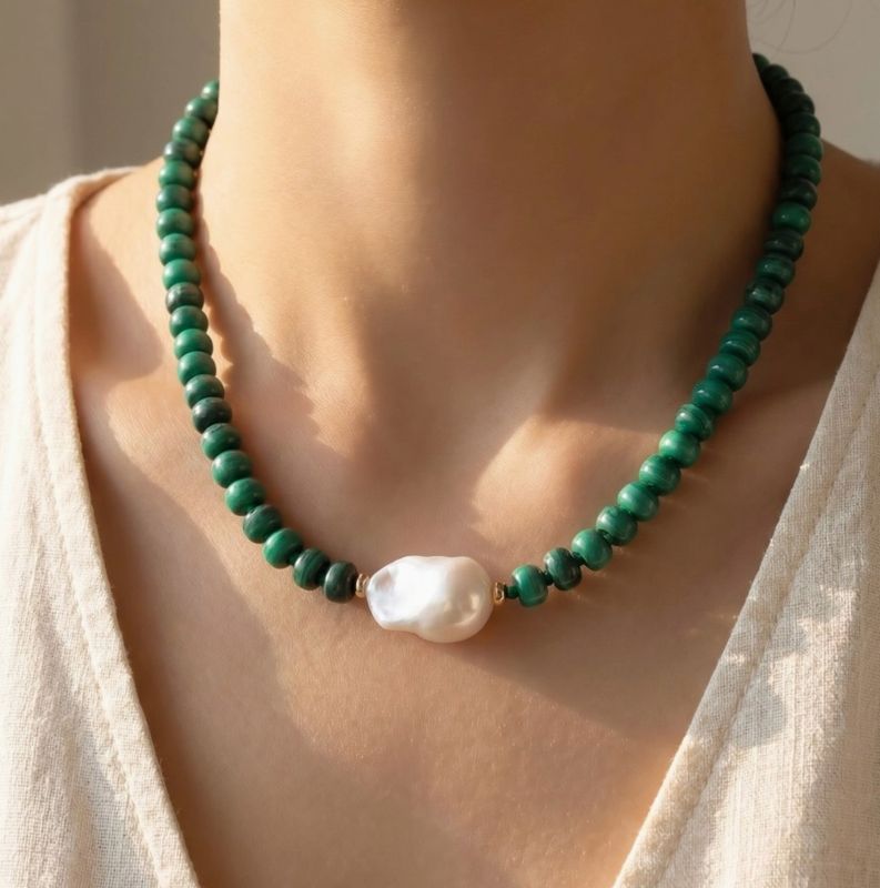 Turquoise Rondelle &amp; Baroque Pearl Beaded Necklace