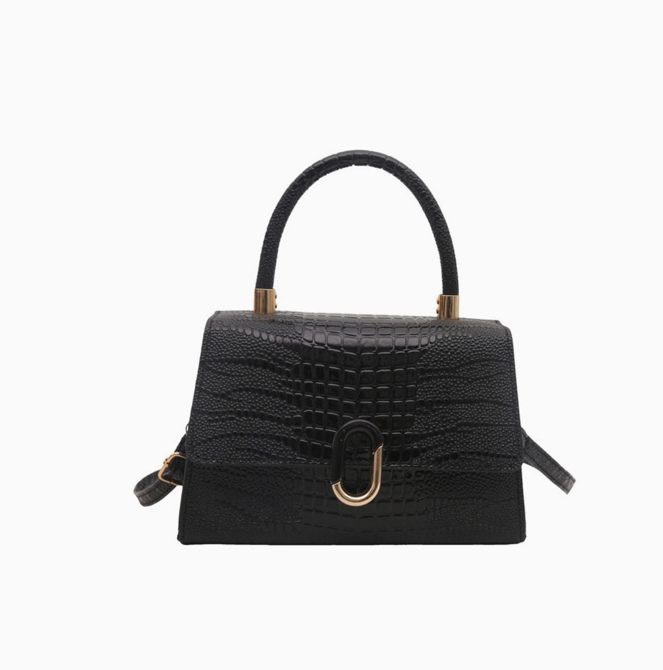 Croc Embossed Satchel | Black