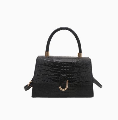 Croc Embossed Satchel | Black