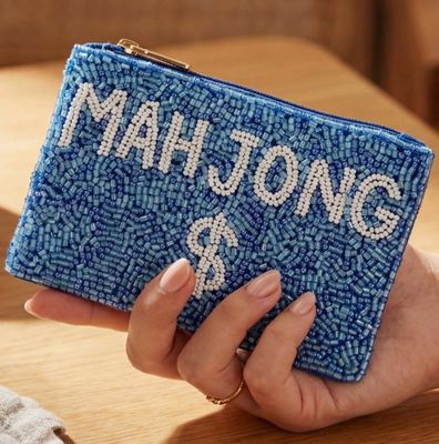 Blue Mahjong Seed Beaded Coin Purse