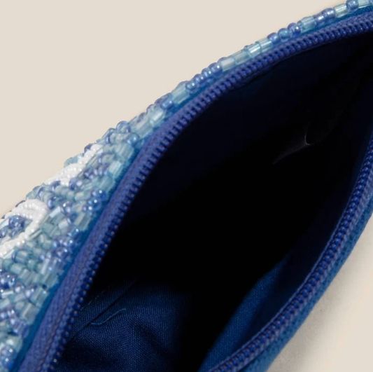 Blue Mahjong Seed Beaded Coin Purse