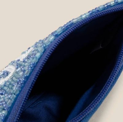 Blue Mahjong Seed Beaded Coin Purse