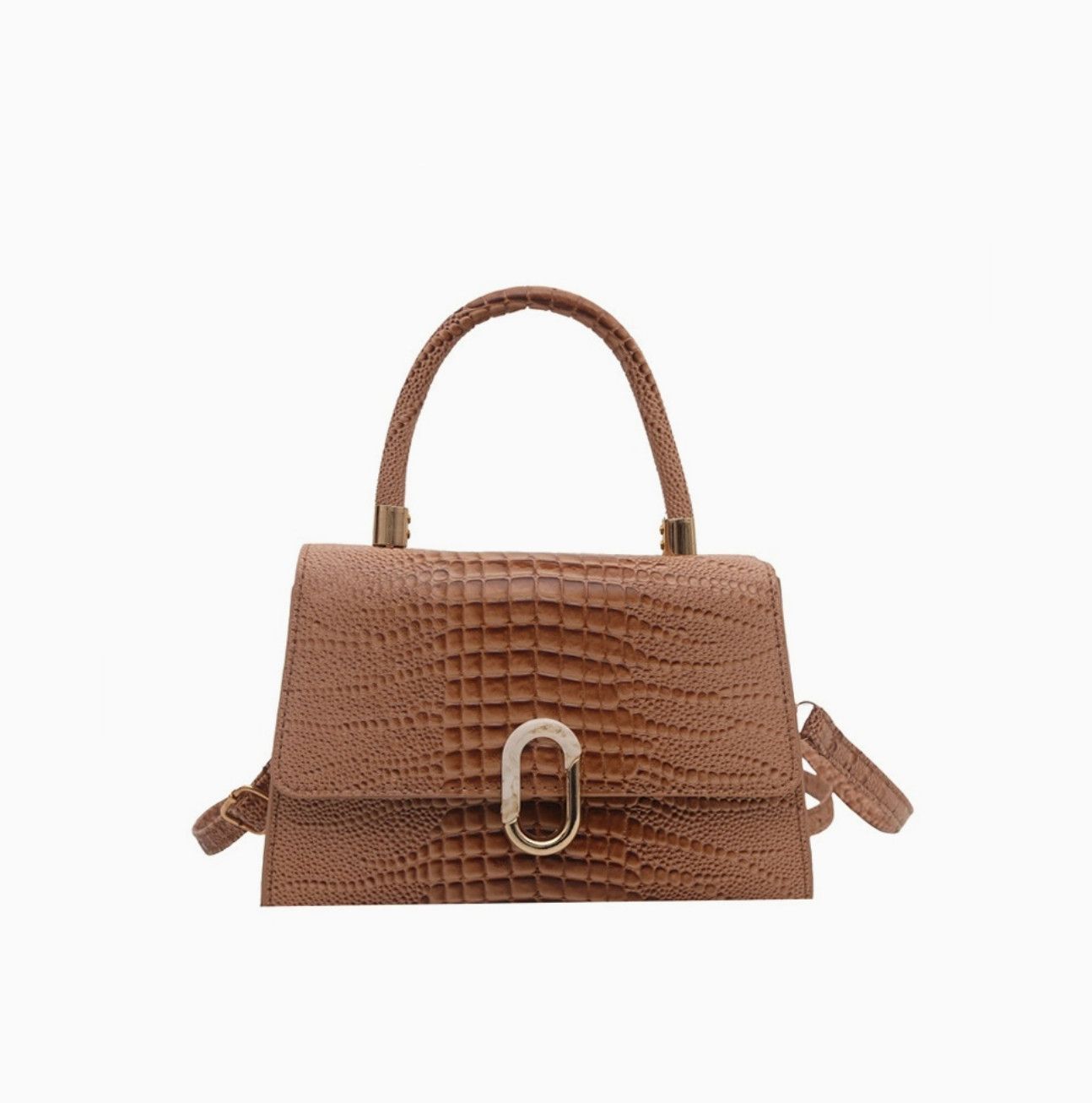Croc Embossed Satchel | Tan