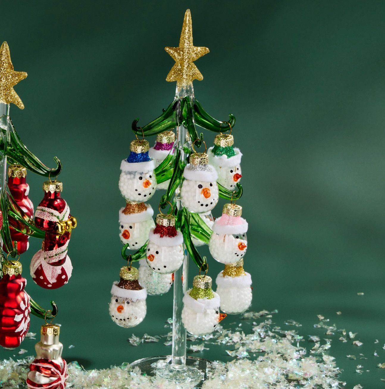Mini Glass Tree | Snowman Ornaments