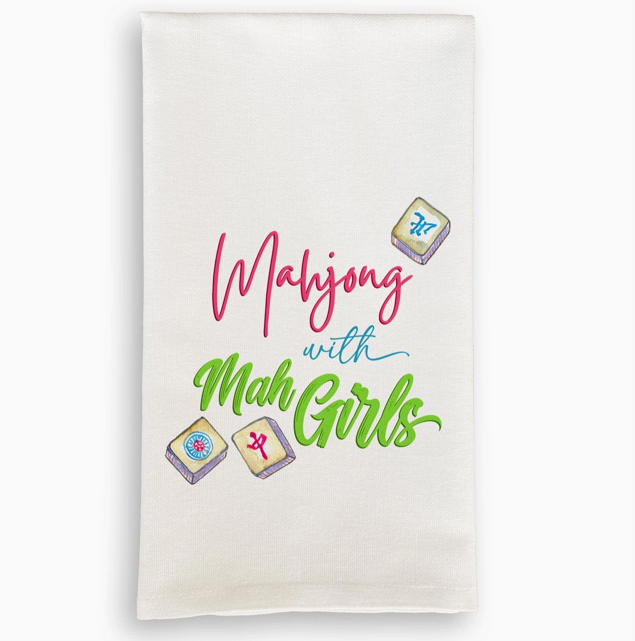 Mahjong with Mah Girls Curly Dishtowel