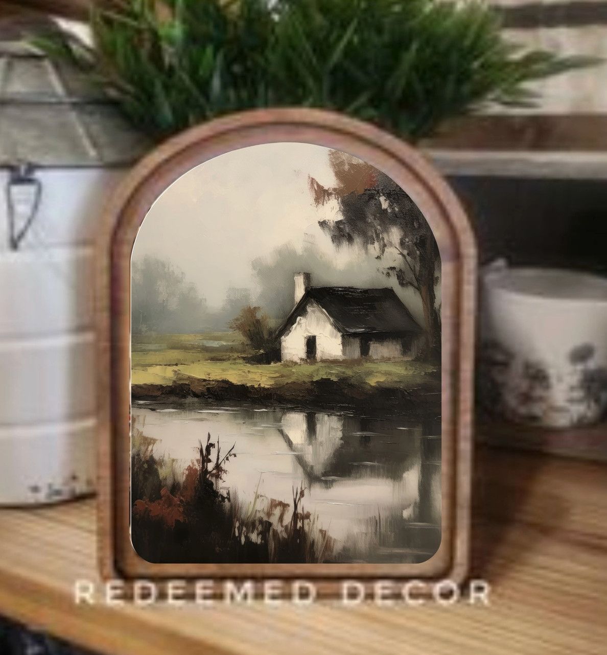 Arch Top Framed Art | Cottage Pond