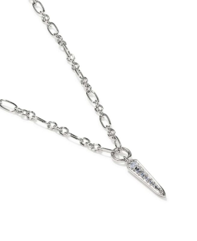 The Fate Short Pendant Necklace in Silver White Crystal