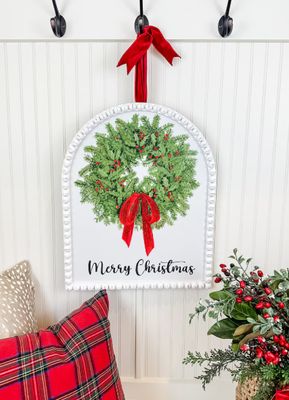 Round Top©  | Gallery Wood Merry Christmas Wreath Framed Print