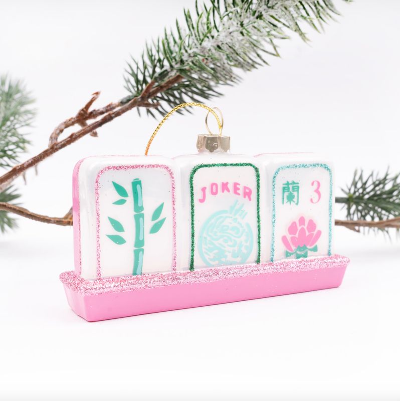 Mahjong Tile Hand-Painted Glass Christmas Ornament