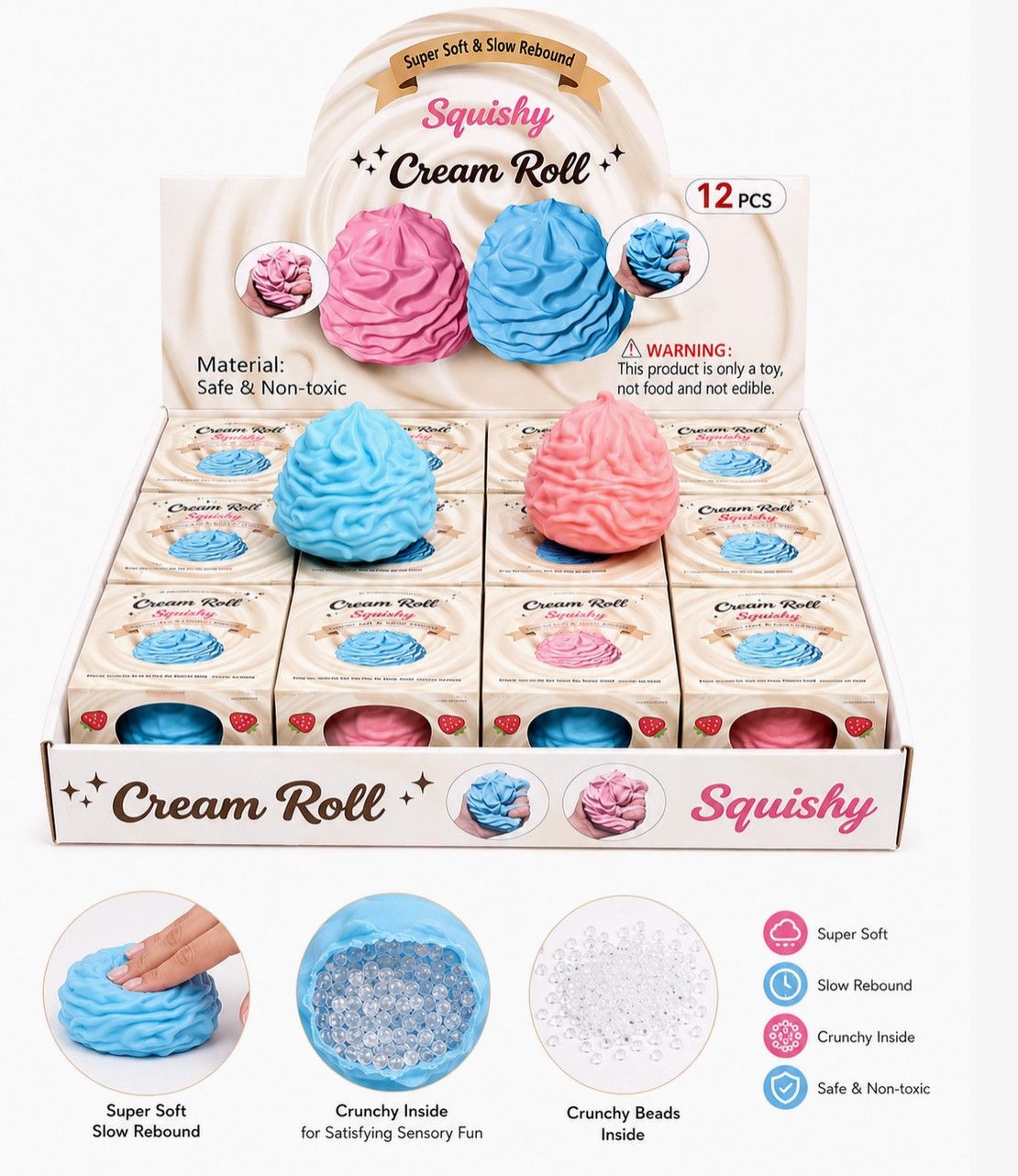Crunchy Cream Roll Squishy | Pink