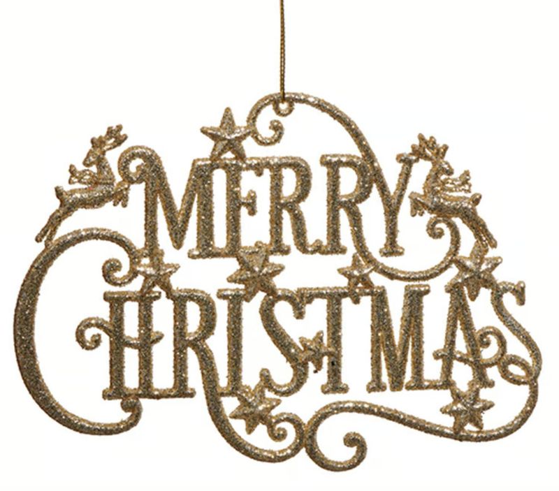 Merry Christmas Glitter Gold Ornament