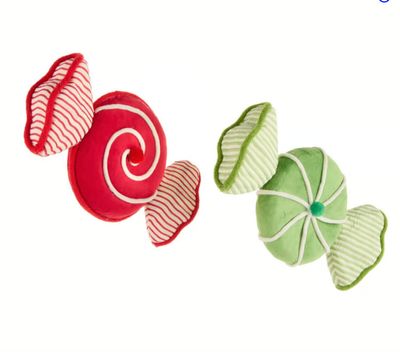 Small Velvet and Seersucker Candy Ornament | Red