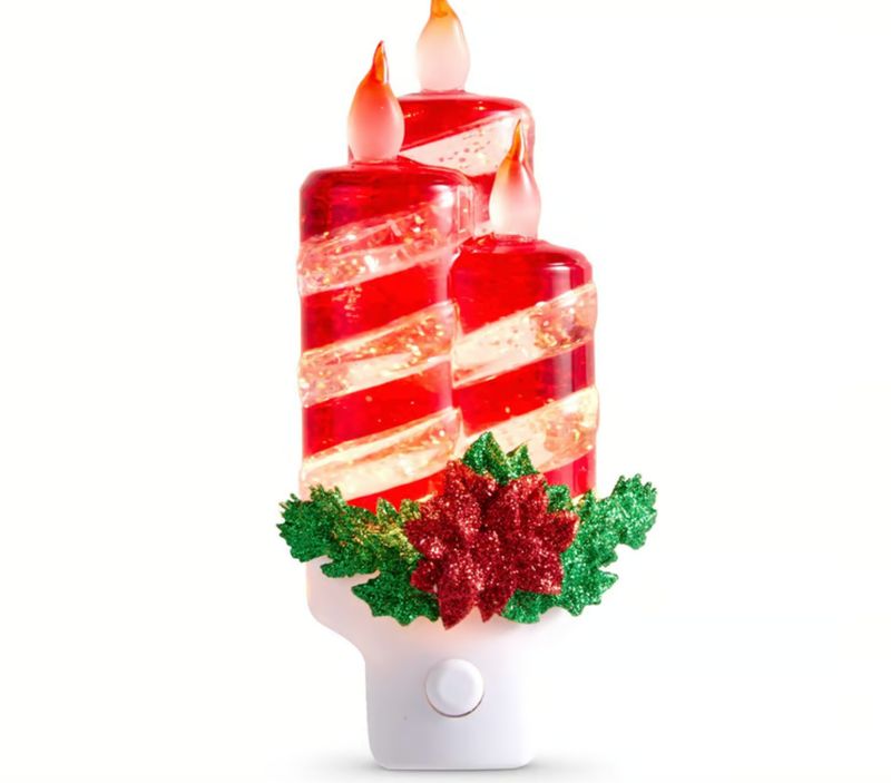 Swirling Glitter Peppermint Candle Night Light