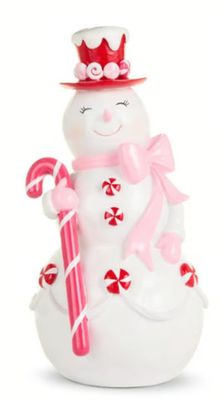 Whimsical Candy Cane Snowman | Light Pink Bow