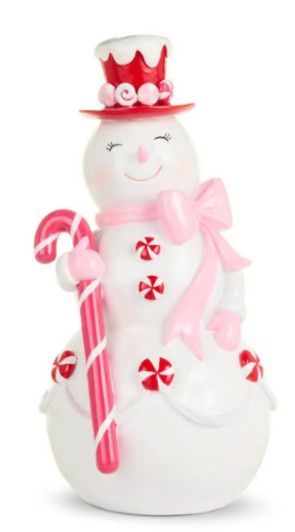 Whimsical Candy Cane Snowman | Light Pink Bow