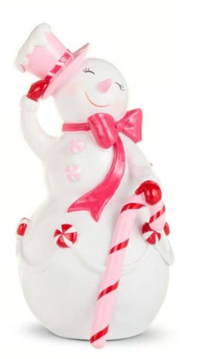 Whimsical Candy Cane Snowman | Dark Pink Bow