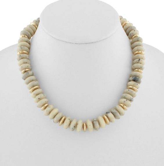 The Marbelized Rondelle Stone Necklace - Beige