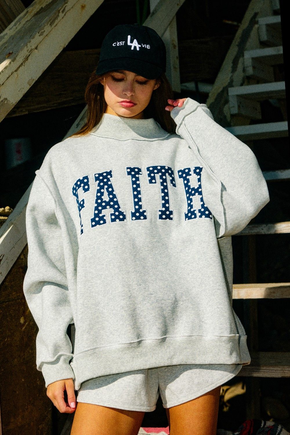 The Faith Polka-Dot Mock Neck Sweatshirt, Size: S/M