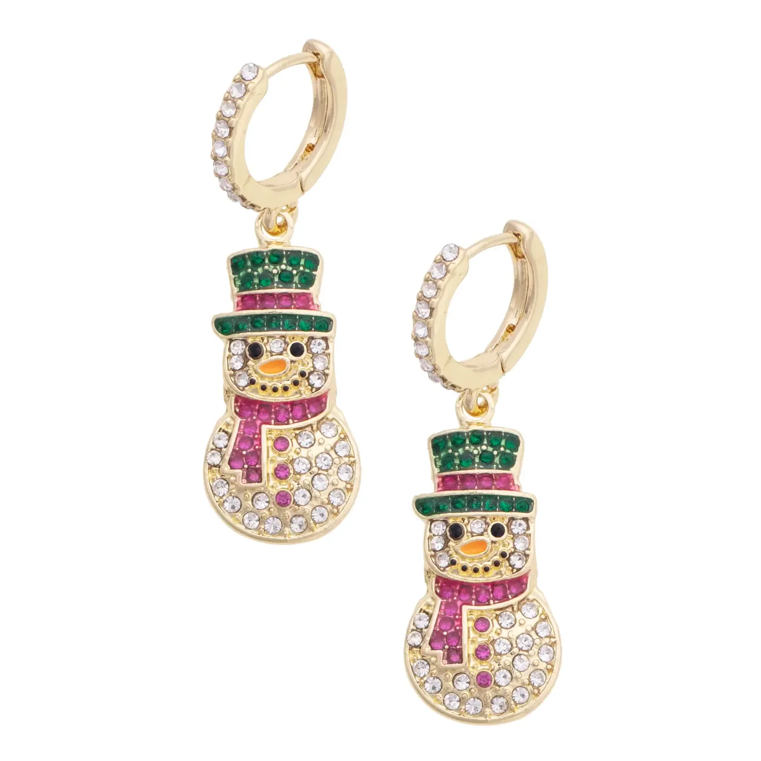Frosted Snowman Huggie Hoop Earrings