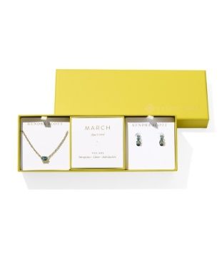 The Cailin Birthstone Gift Set in Gold Aqua Crystal