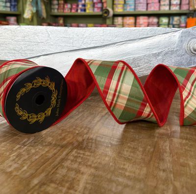 JM Holiday Plaid Red Tafetta Ribbon 10yd