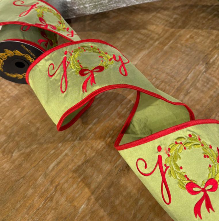 JM Embroidered Joy Wreath Taffeta Ribbon 5yd