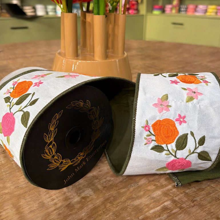 JM Embroidered Floral Vine Ribbon