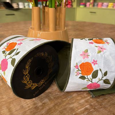 JM Embroidered Floral Vine Ribbon