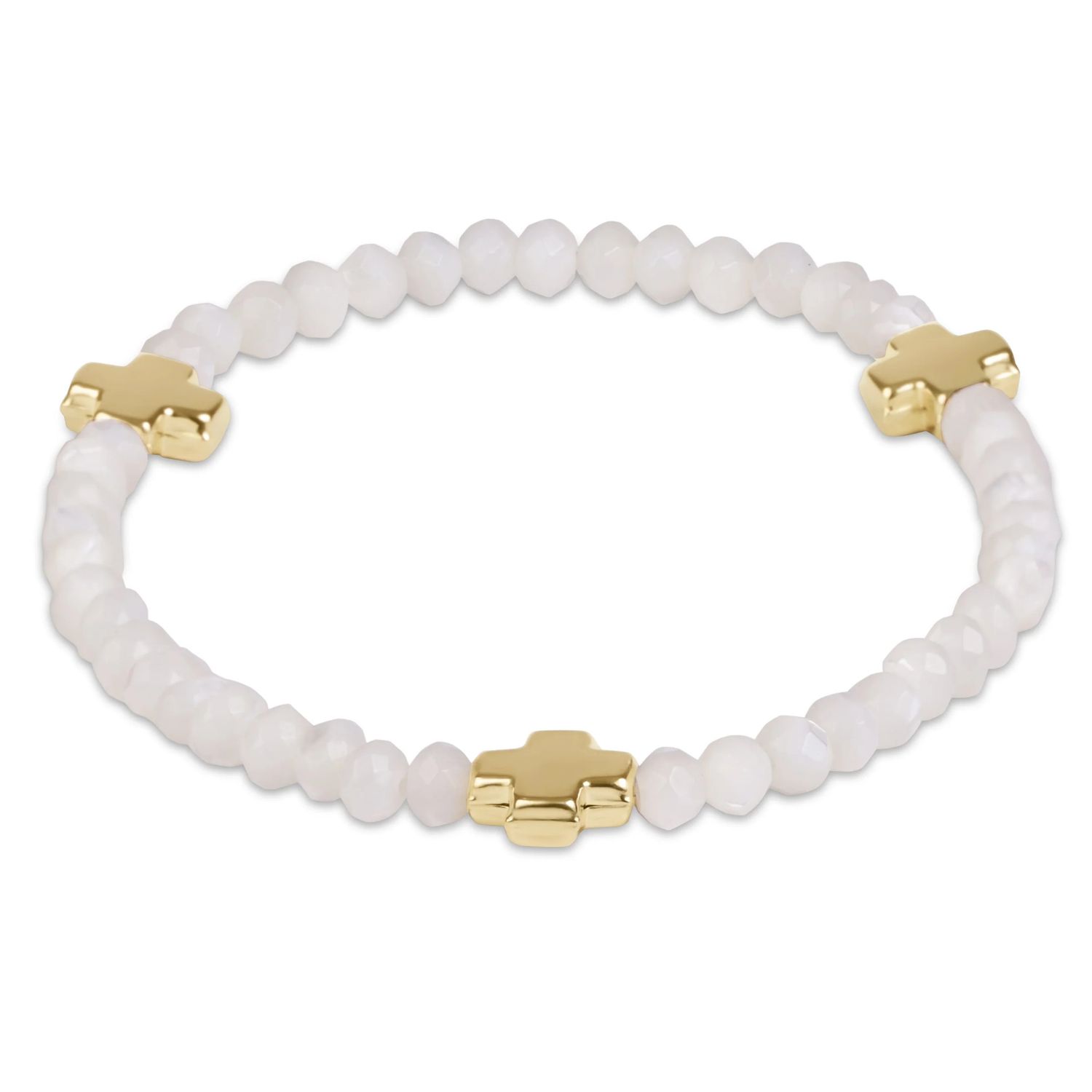 Enewton Signature Cross Gold 4mm Gemstone  Bracelet Mother of Pearl
