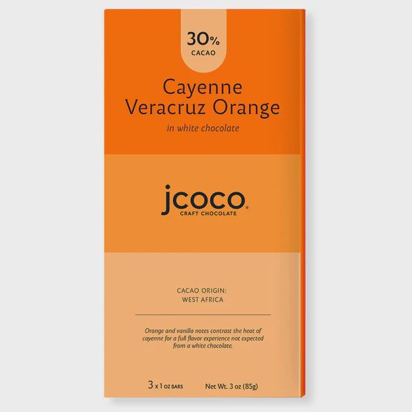 coco Cayenne Veracruz Orange White Chocolate 30%, 3oz