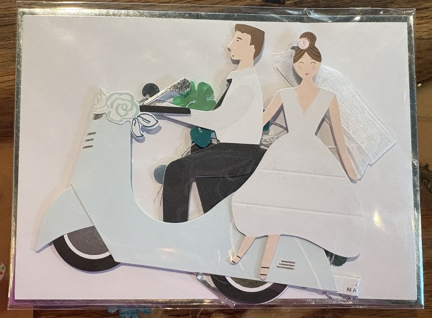 Scooter Couple Stand-Up Wedding Card