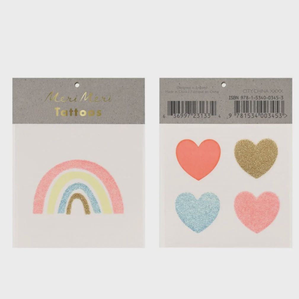 Meri Meri Rainbow &amp; Hearts Small 12 Tattoos