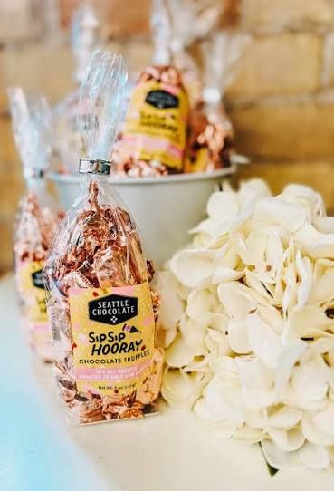 Seattle Chocolate Sip Sip Hooray Pink Bubbly Truffle Bag