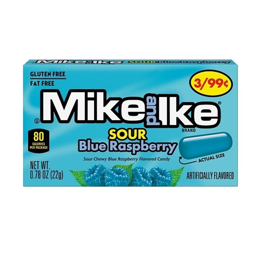 Mike and Ike Sour Blue Raspberry Chewy Candy .78 oz