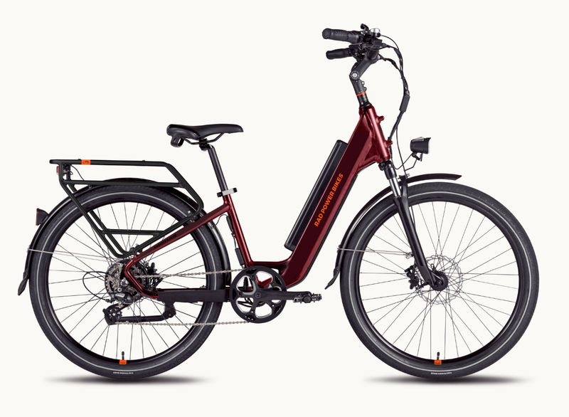 Rad Power RadCity 5 Plus Electric Commuter Bike Step Thru Burgundy Red