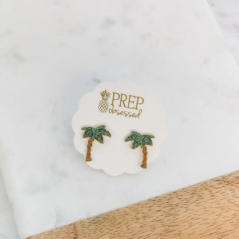 Palm Tree Enamel Stud Earrings