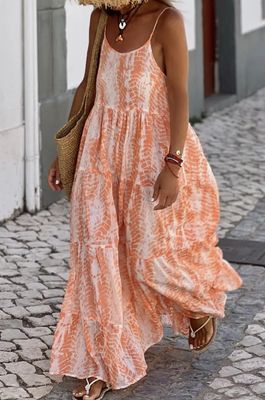 Abstract Tier Backless Maxi