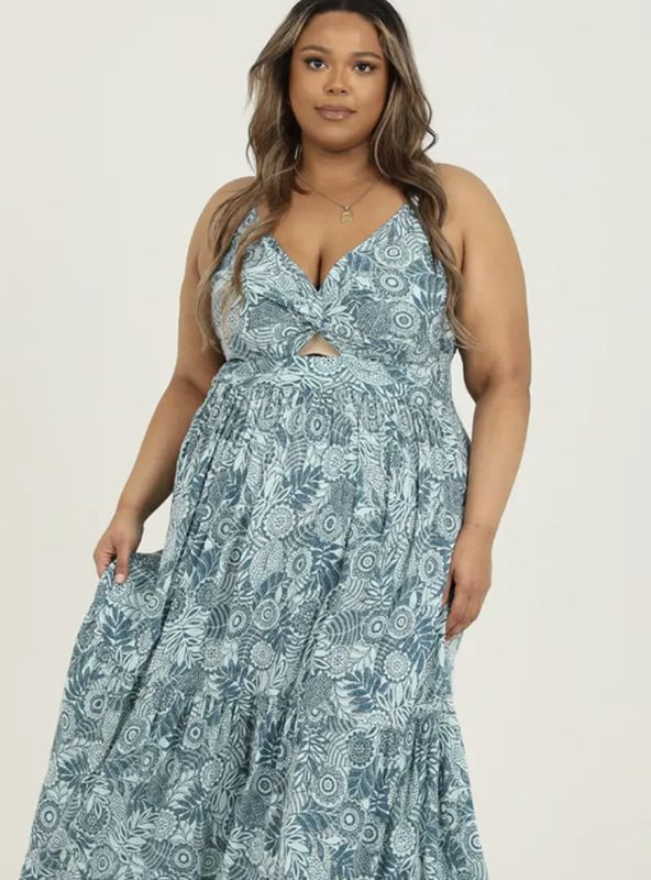 V Neck Twist Front Cut Out Maxi Dress