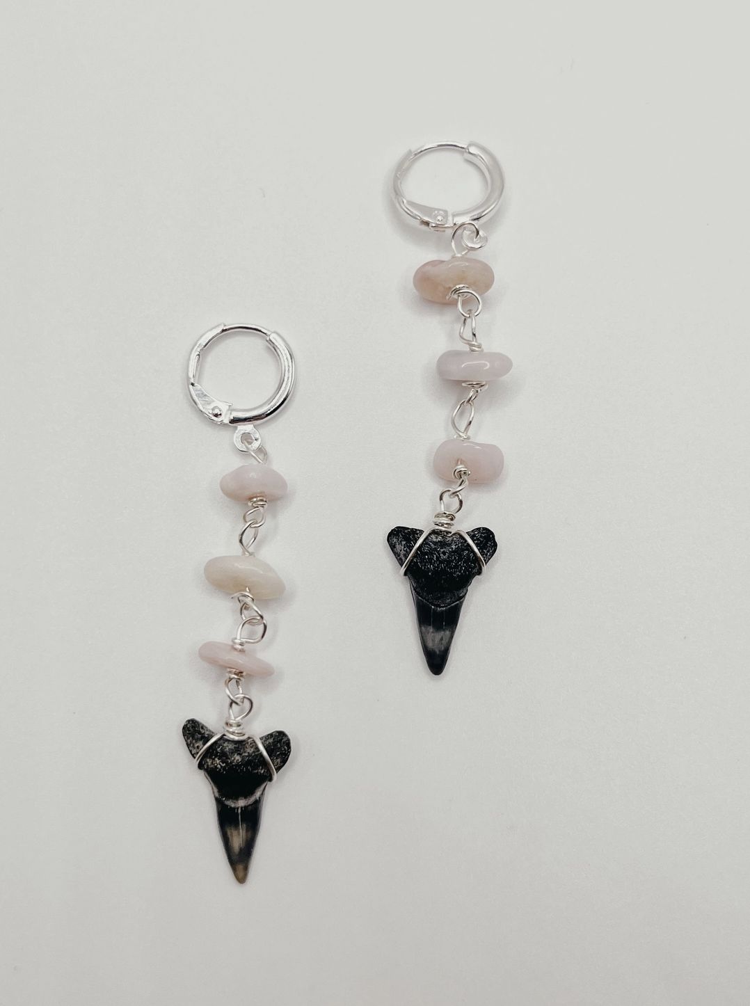 Dainty Shark Tooth Hoop Earrings with Gemstone Chip
