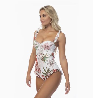 White Ruffle Trim Underwire One Piece