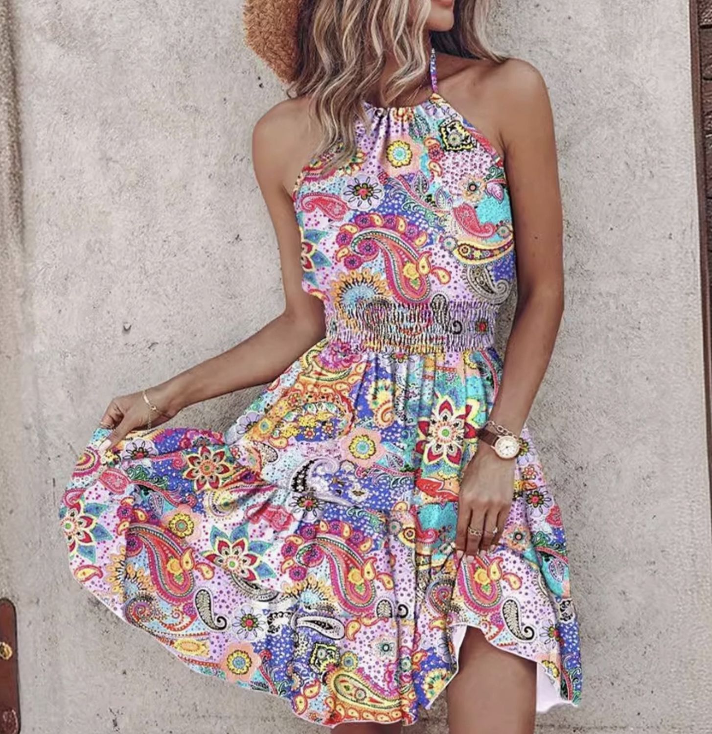Paisley Print Halter Dress