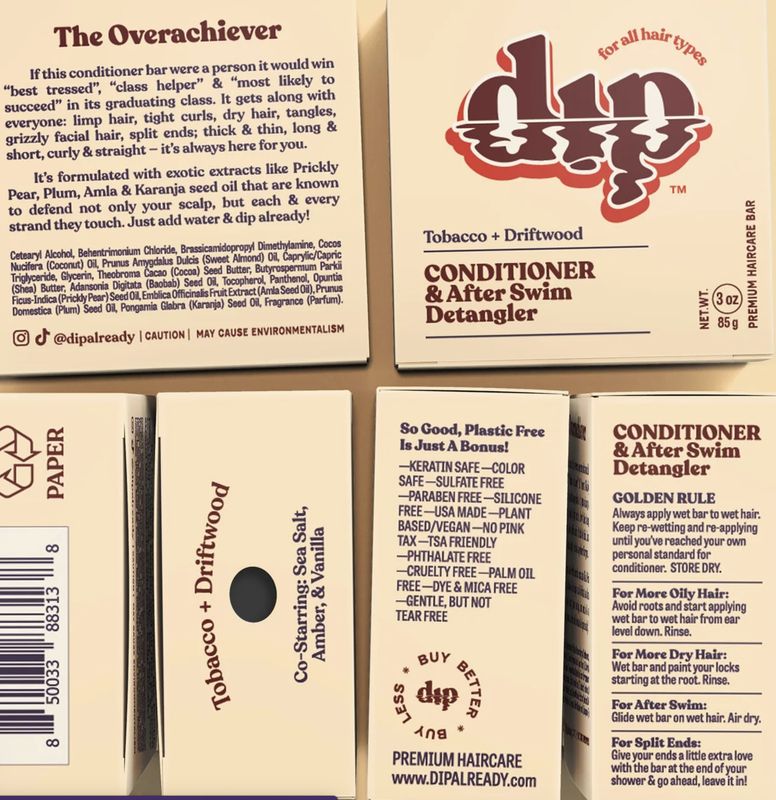 Dip - Conditioner Bar &amp; After Swim Detangler - Tobacco &amp; Driftwood