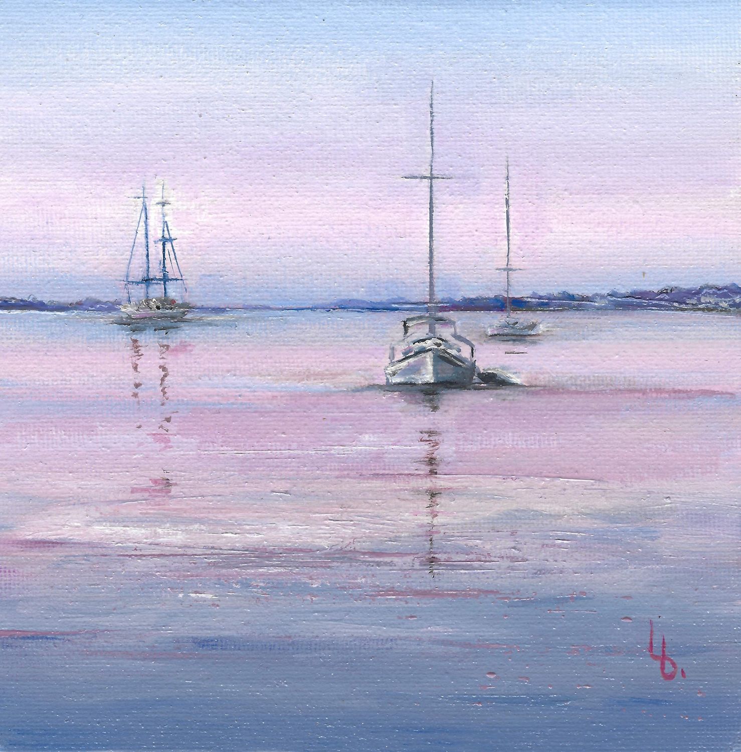 Sailboat Harbor Original Oil On Canvas