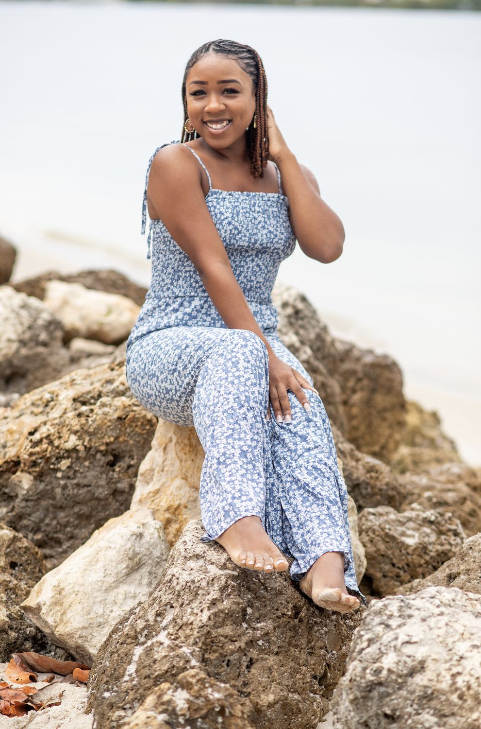 Boho Blue Floral Wide-Leg Jumpsuit