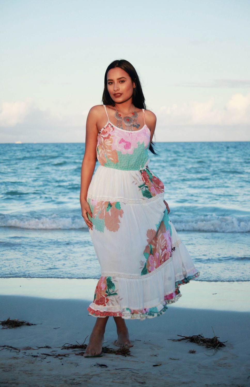 Boho Floral White Dress