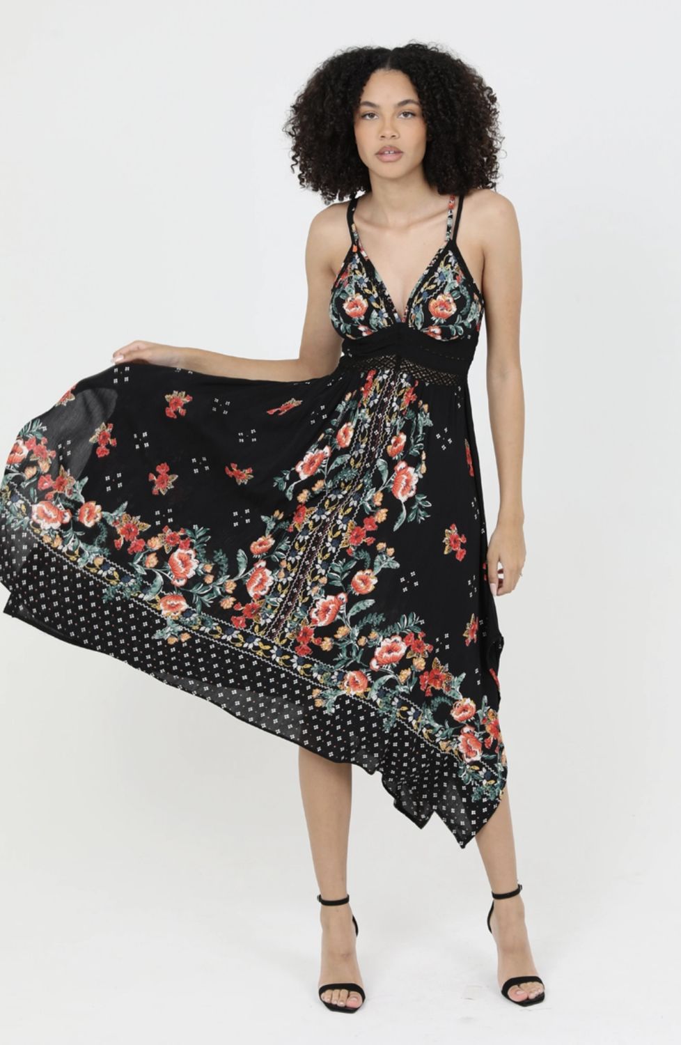 Boho Floral Hanky-Hem Dress