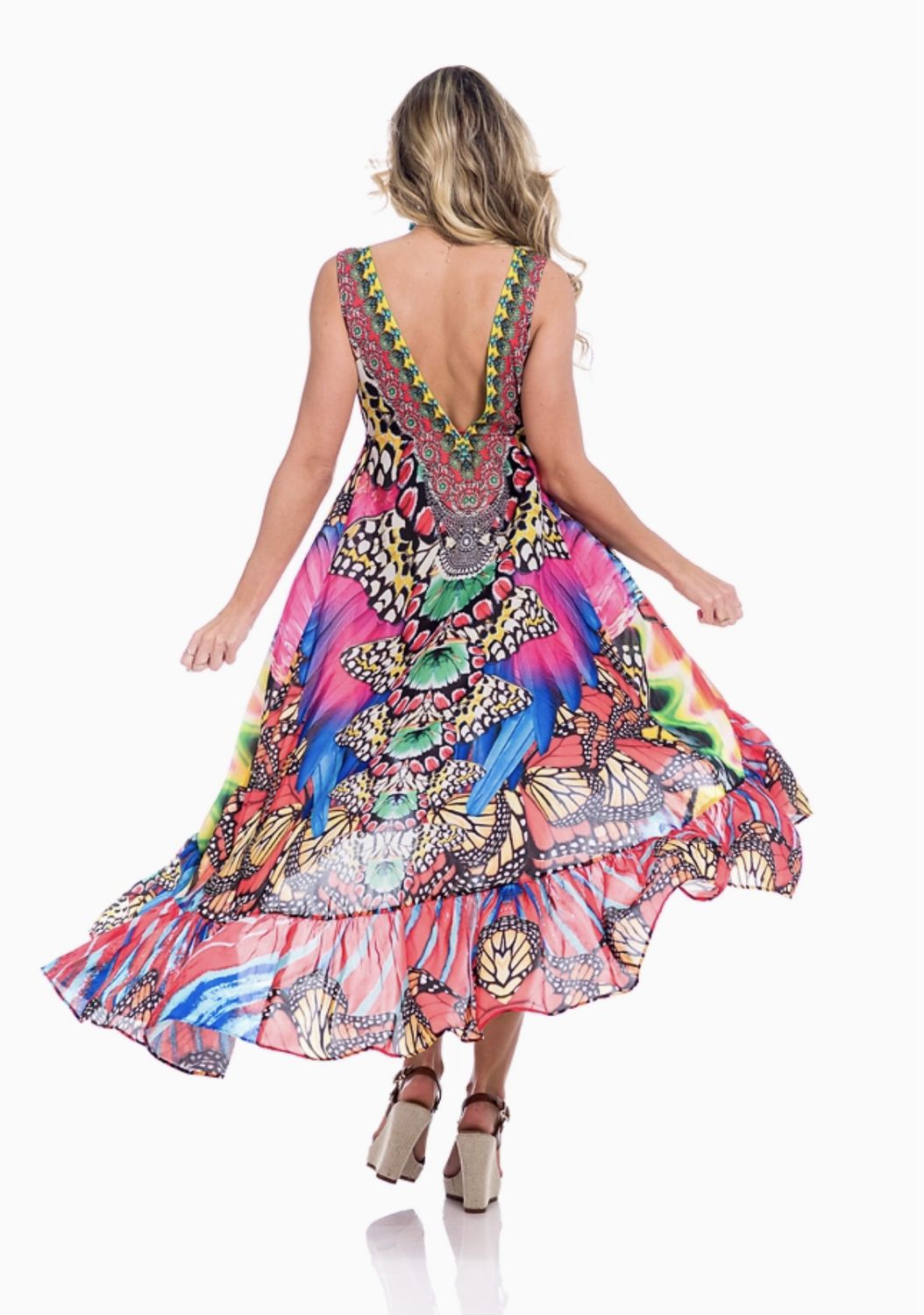 High-Low Handbeaded Tropical Dress