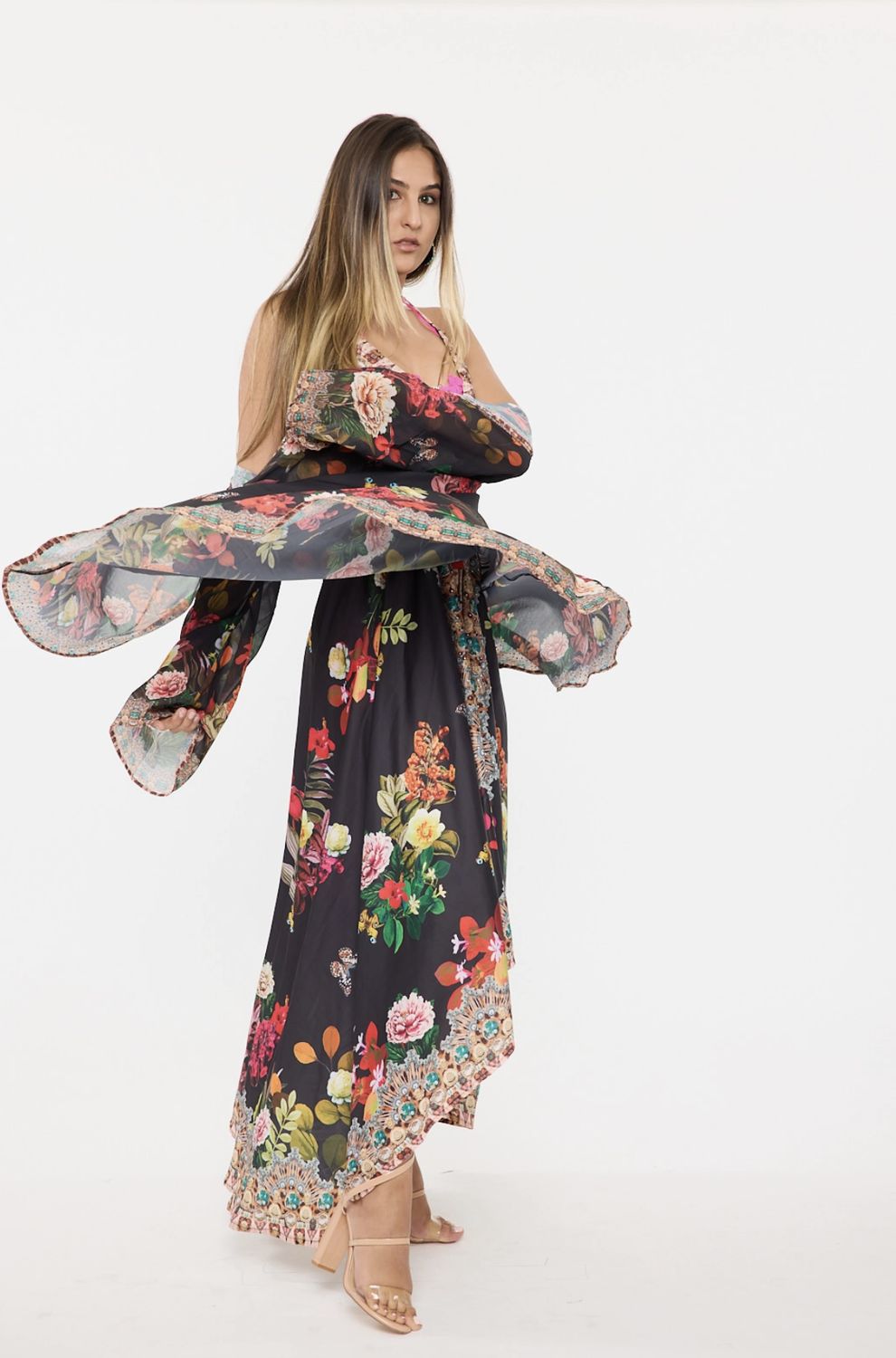 Black Flower Halter Dress