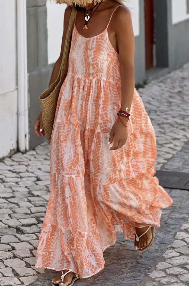 Abstract Tier Backless Maxi